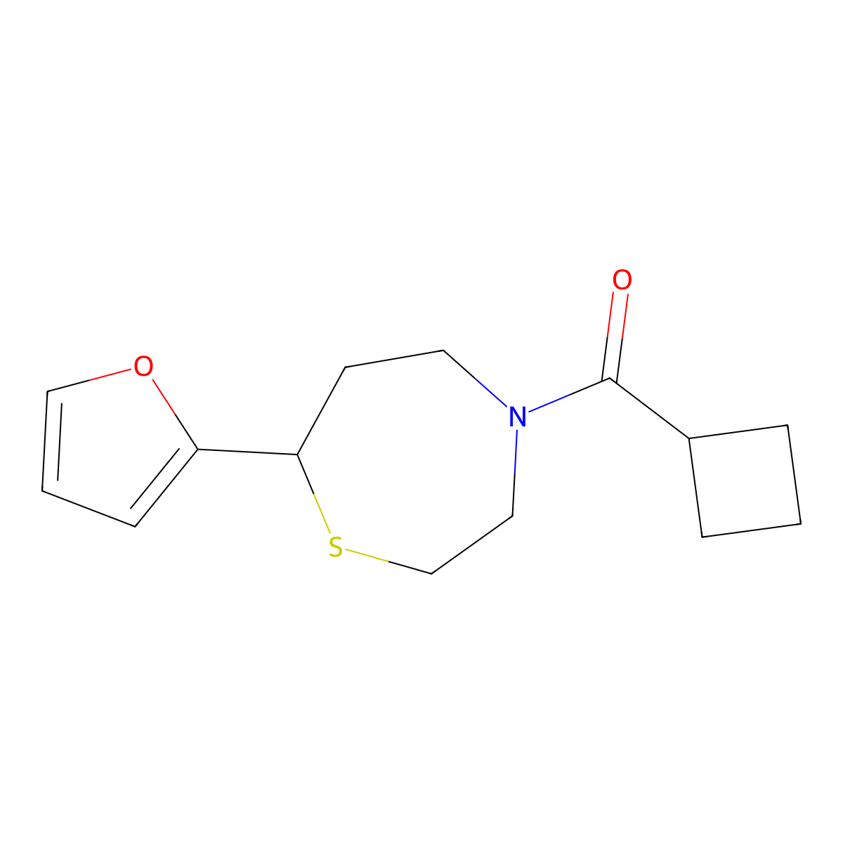 4-Cyclobutanecarbonyl-7-(furan-2-yl)-1,4-thiazepane molecular structure, CAS 1787883-08-2