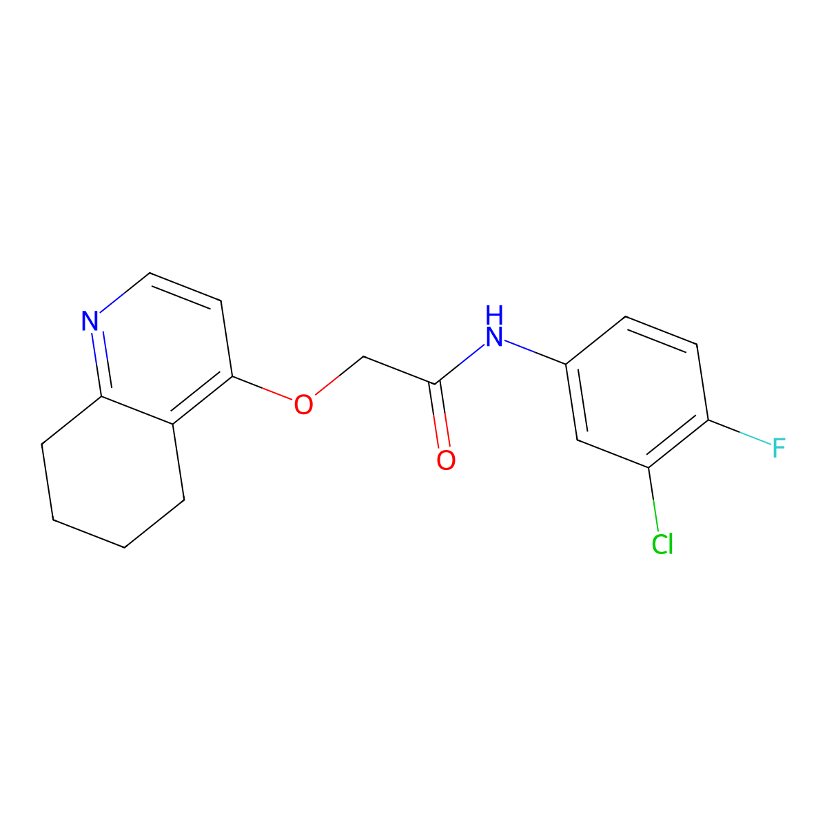 N-(3-chloro-4-fluorophenyl)-2-((5,6,7,8-tetrahydroquinolin-4-yl)oxy)acetamide molecular structure, CAS 1787883-23-1