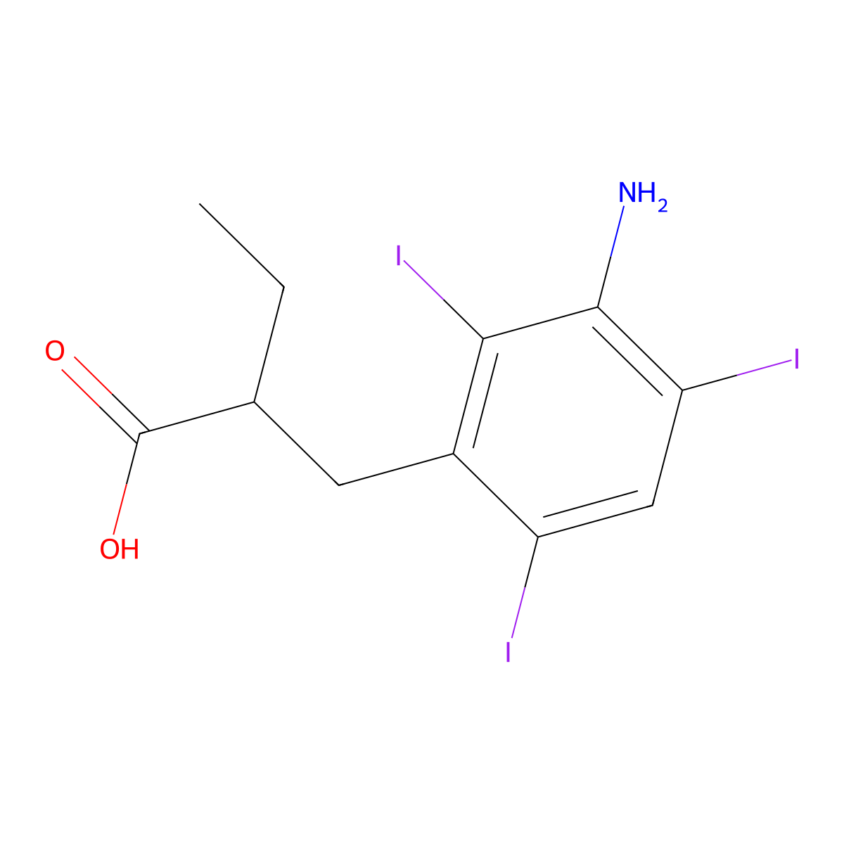 Benzenepropanoic acid, 3-amino-alpha-ethyl-2,4,6-triiodo-, (alphaS)- molecular structure, CAS 17879-96-8