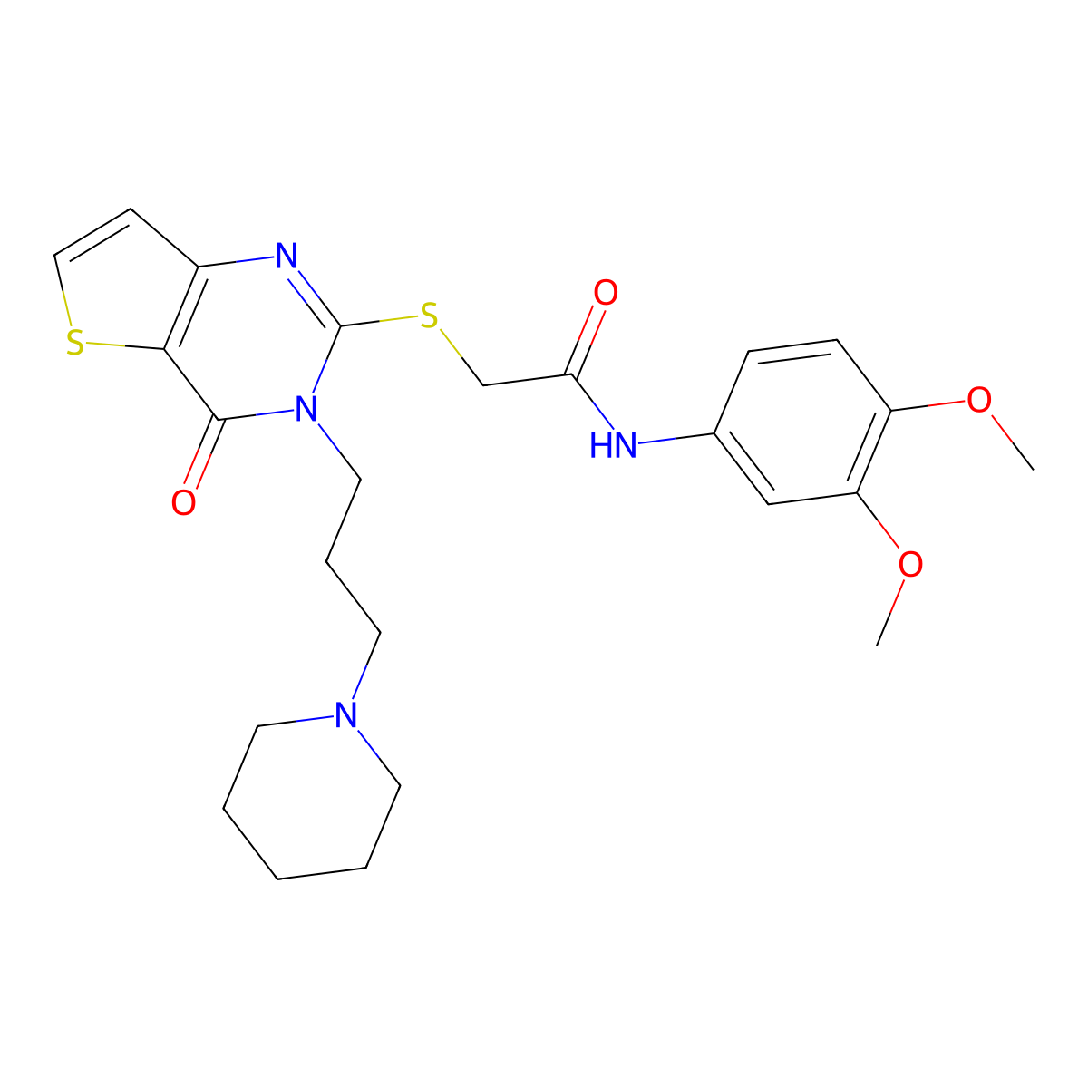 N-(3,4-dimethoxyphenyl)-2-((4-oxo-3-(3-(piperidin-1-yl)propyl)-3,4-dihydrothieno[3,2-d]pyrimidin-2-yl)thio)acetamide molecular structure, CAS 1787902-71-9