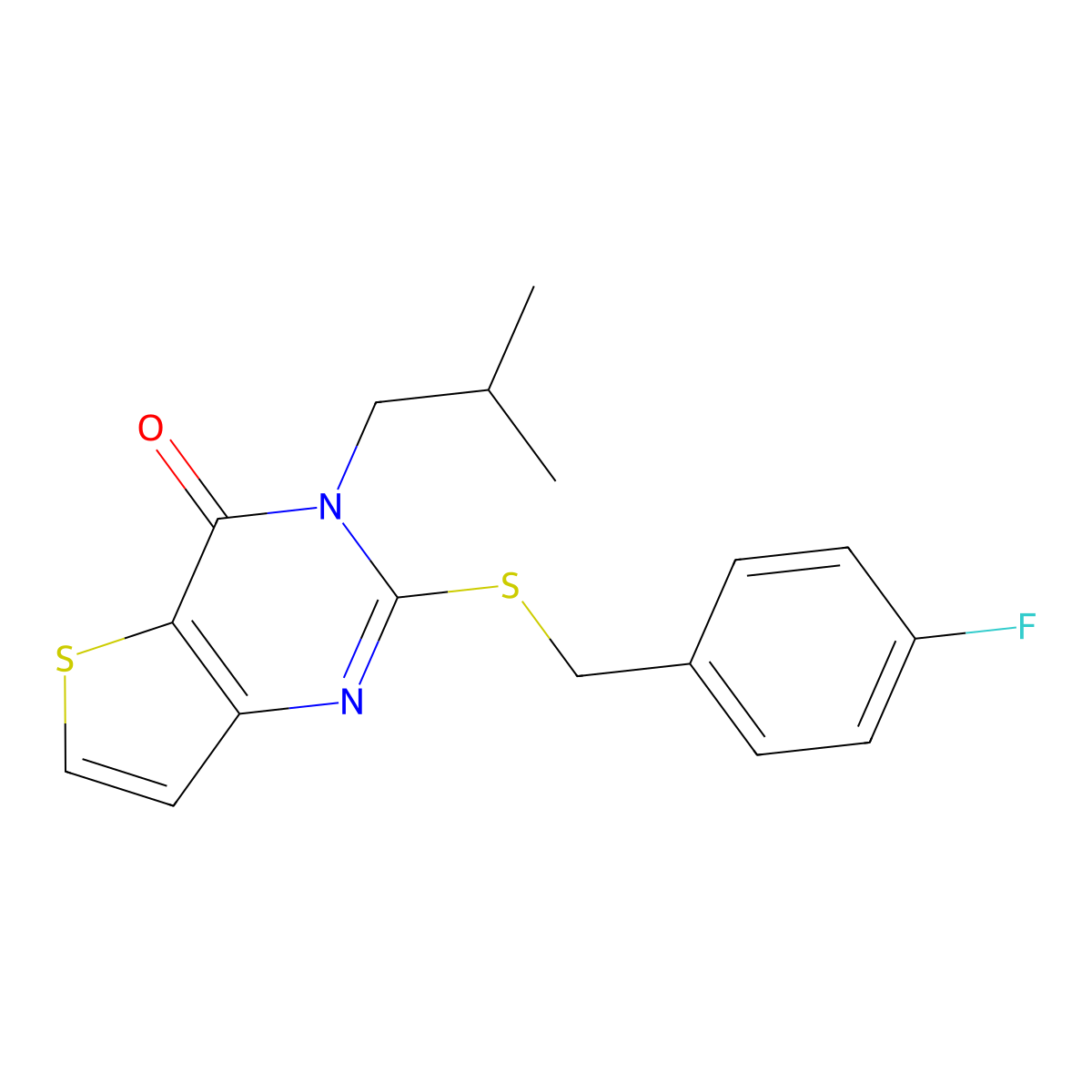 2-((4-fluorobenzyl)thio)-3-isobutylthieno[3,2-d]pyrimidin-4(3H)-one molecular structure, CAS 1787902-73-1