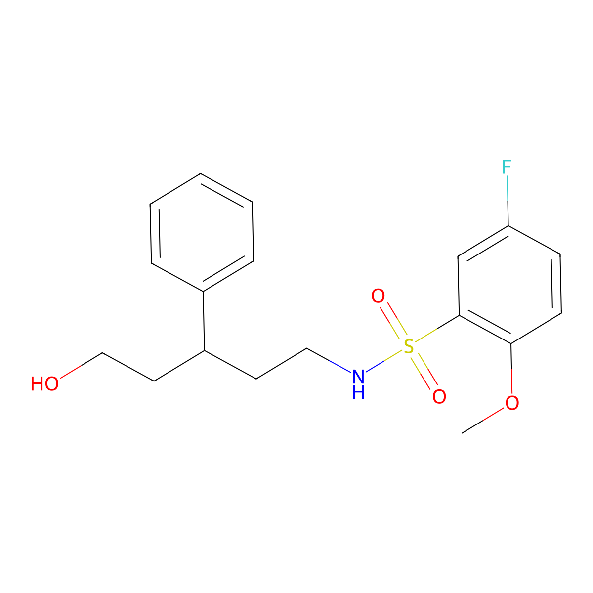 5-fluoro-N-(5-hydroxy-3-phenylpentyl)-2-methoxybenzenesulfonamide molecular structure, CAS 1787903-18-7