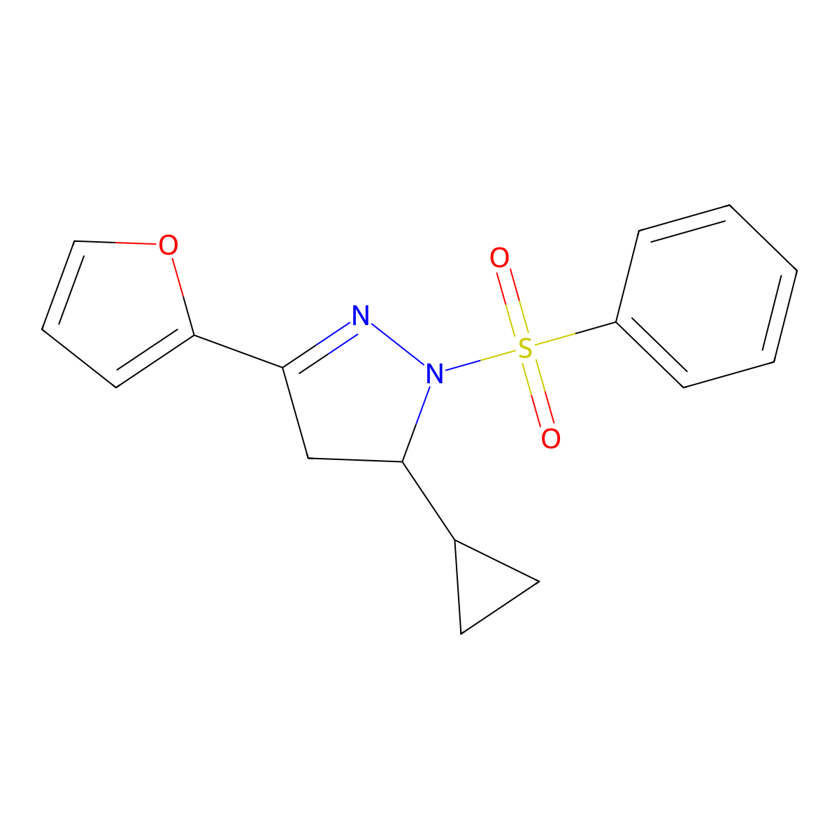 5-cyclopropyl-3-(furan-2-yl)-1-(phenylsulfonyl)-4,5-dihydro-1H-pyrazole molecular structure, CAS 1787905-72-9