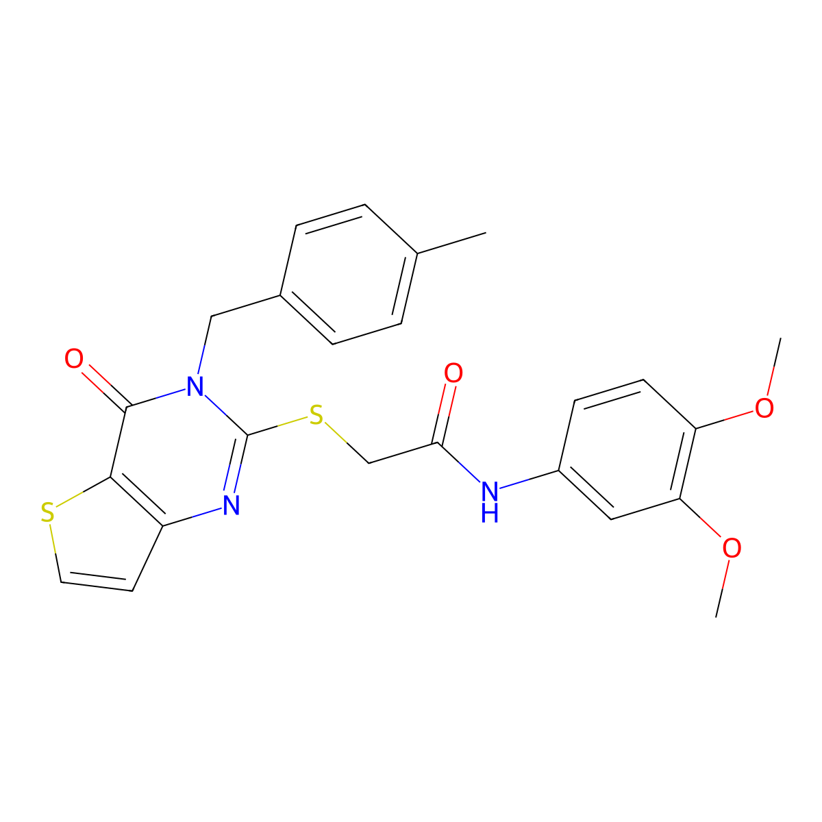 N-(3,4-dimethoxyphenyl)-2-((3-(4-methylbenzyl)-4-oxo-3,4-dihydrothieno[3,2-d]pyrimidin-2-yl)thio)acetamide molecular structure, CAS 1787905-85-4
