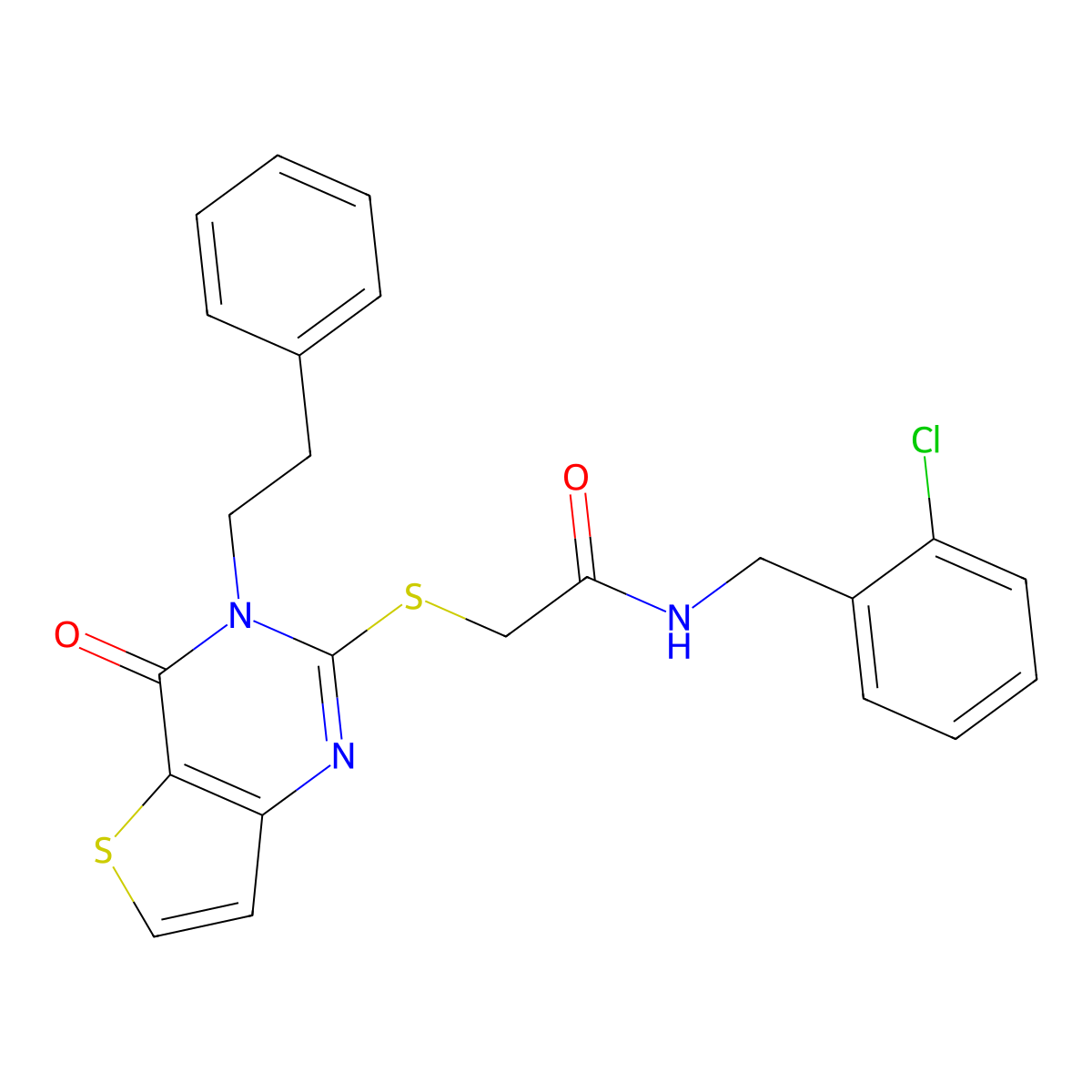 N-(2-chlorobenzyl)-2-((4-oxo-3-phenethyl-3,4-dihydrothieno[3,2-d]pyrimidin-2-yl)thio)acetamide molecular structure, CAS 1787905-92-3