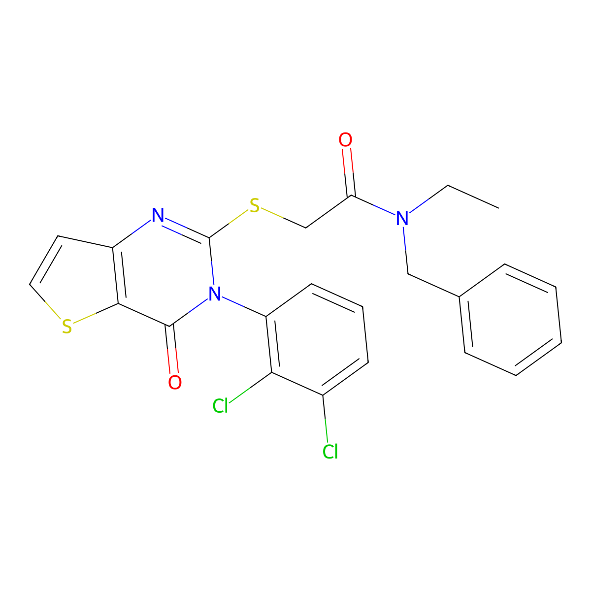 N-benzyl-2-((3-(2,3-dichlorophenyl)-4-oxo-3,4-dihydrothieno[3,2-d]pyrimidin-2-yl)thio)-N-ethylacetamide molecular structure, CAS 1787906-07-3