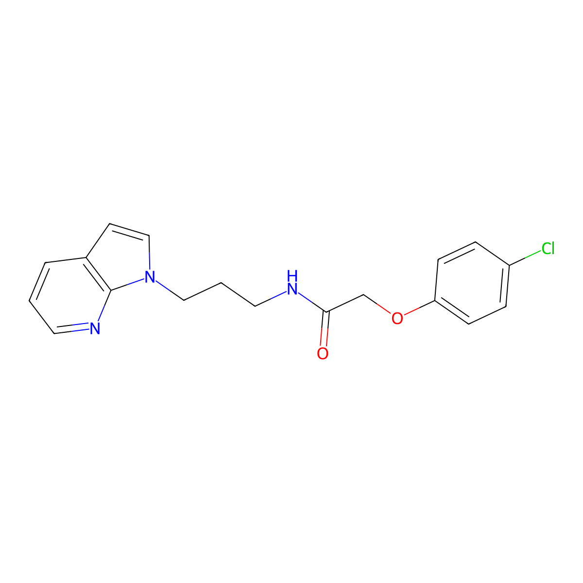N-(3-(1H-pyrrolo[2,3-b]pyridin-1-yl)propyl)-2-(4-chlorophenoxy)acetamide molecular structure, CAS 1787914-32-2