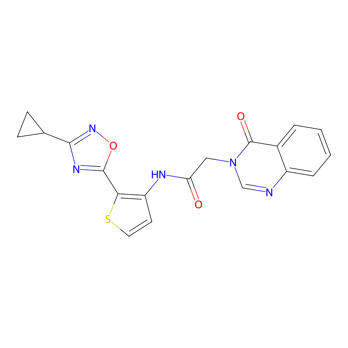 N-(2-(3-cyclopropyl-1,2,4-oxadiazol-5-yl)thiophen-3-yl)-2-(4-oxoquinazolin-3(4H)-yl)acetamide molecular structure, CAS 1787914-97-9
