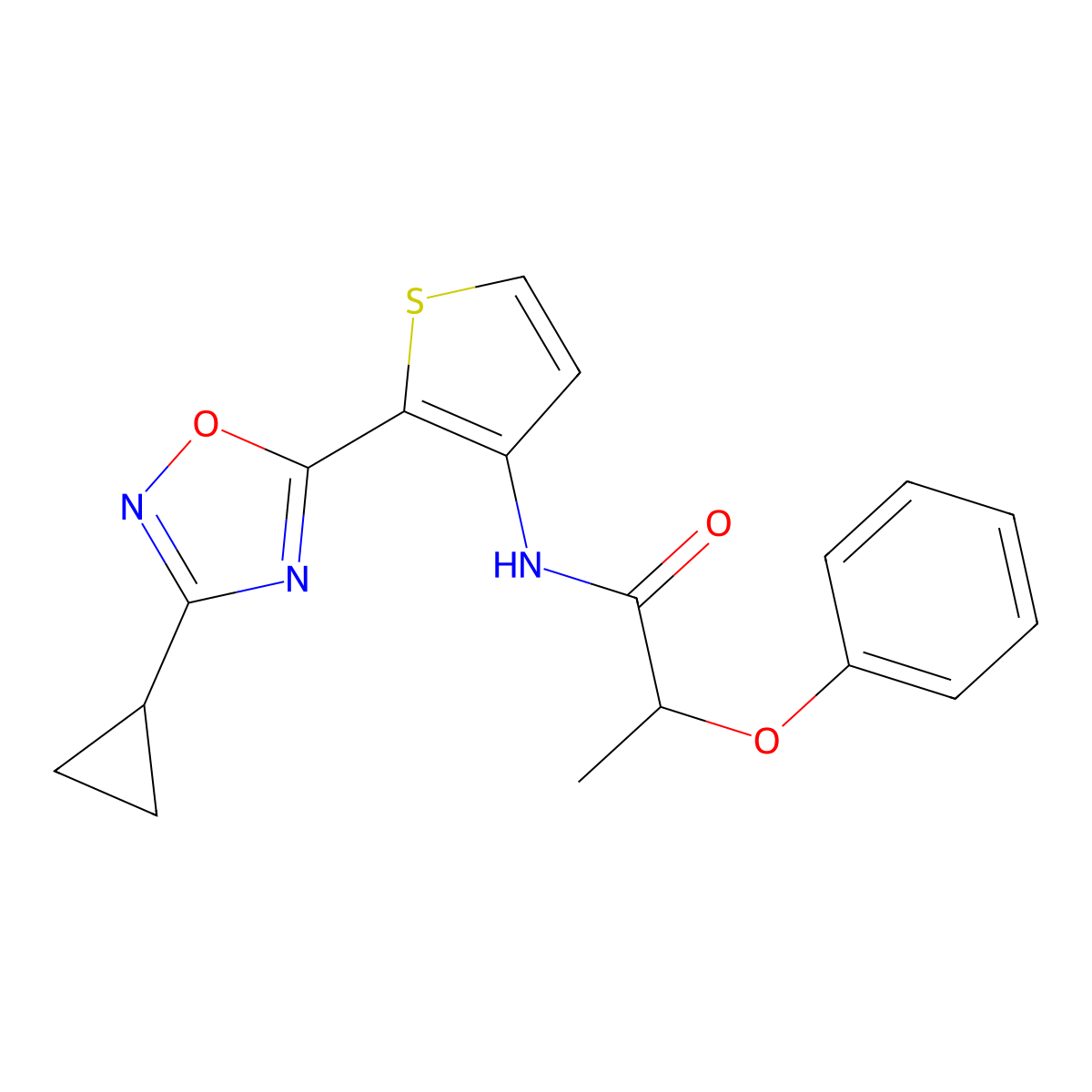N-[2-(3-cyclopropyl-1,2,4-oxadiazol-5-yl)thiophen-3-yl]-2-phenoxypropanamide molecular structure, CAS 1787915-03-0