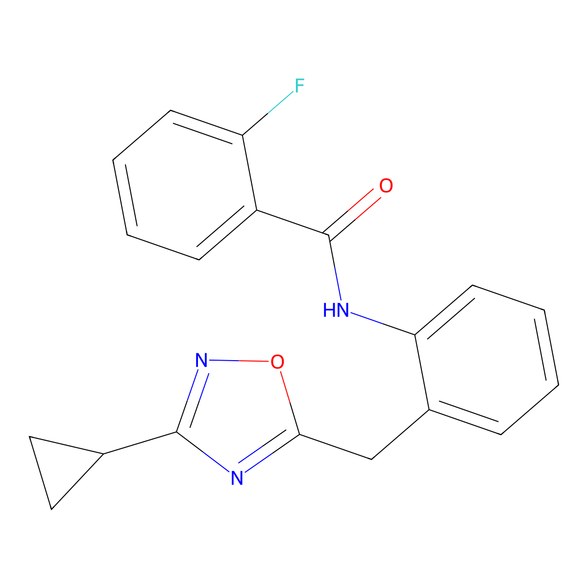 N-(2-((3-cyclopropyl-1,2,4-oxadiazol-5-yl)methyl)phenyl)-2-fluorobenzamide molecular structure, CAS 1787915-47-2