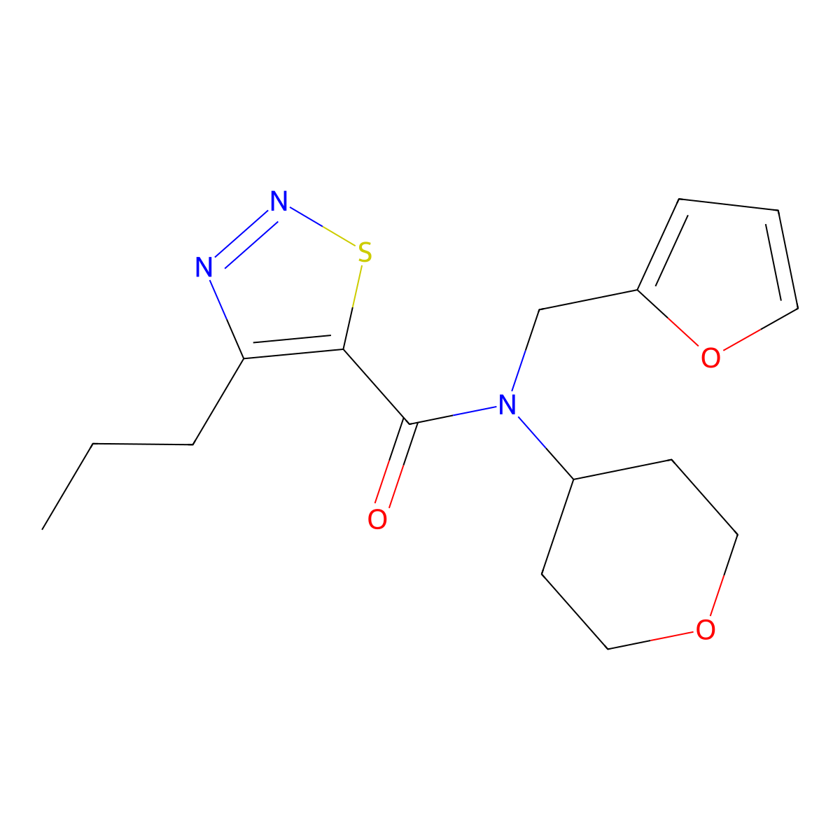N-(furan-2-ylmethyl)-4-propyl-N-(tetrahydro-2H-pyran-4-yl)-1,2,3-thiadiazole-5-carboxamide molecular structure, CAS 1787915-71-2