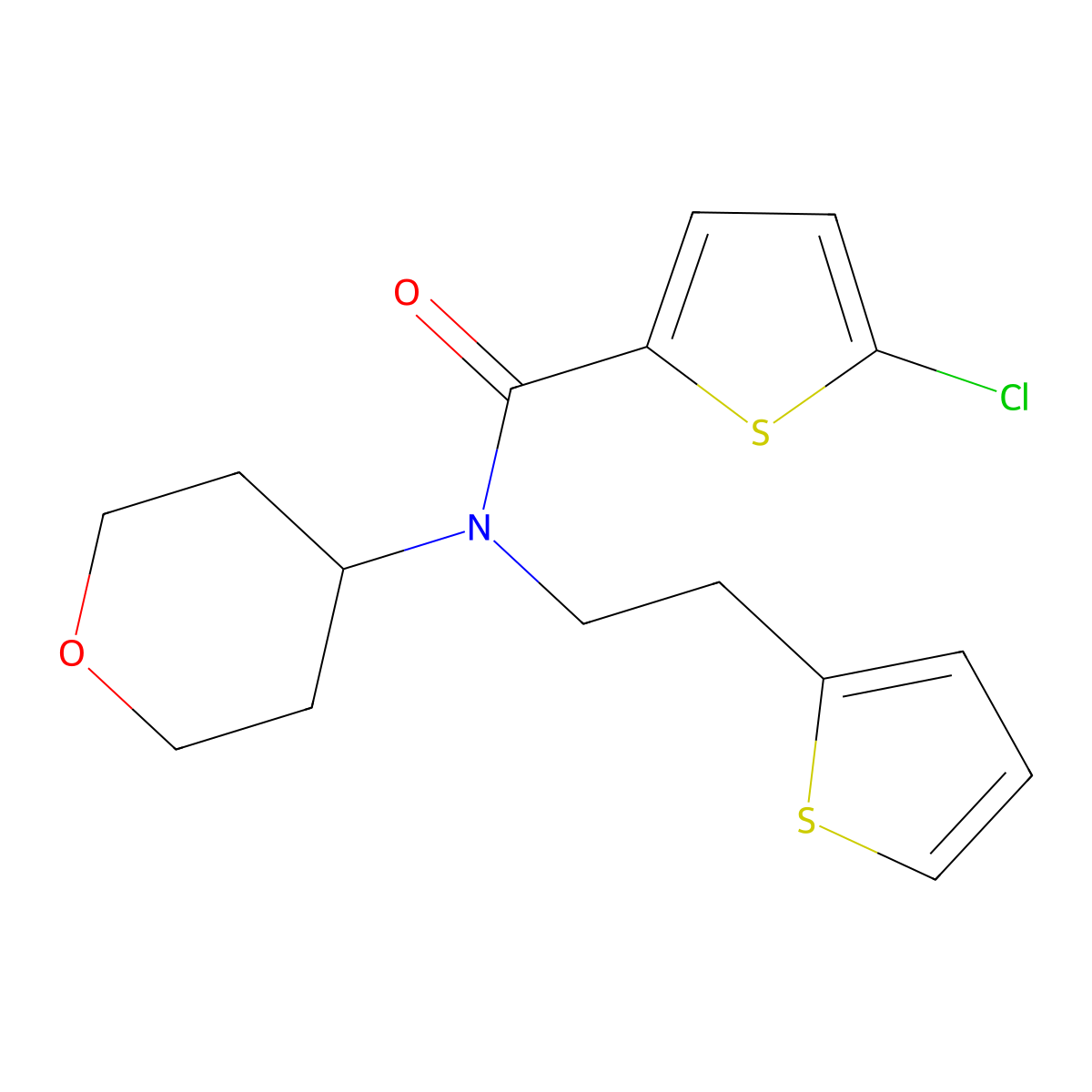 5-chloro-N-(tetrahydro-2H-pyran-4-yl)-N-(2-(thiophen-2-yl)ethyl)thiophene-2-carboxamide molecular structure, CAS 1787916-06-6