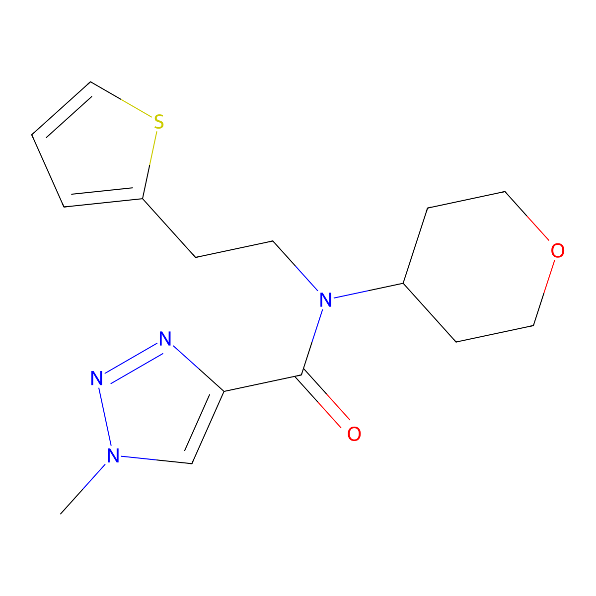 1-methyl-N-(tetrahydro-2H-pyran-4-yl)-N-(2-(thiophen-2-yl)ethyl)-1H-1,2,3-triazole-4-carboxamide molecular structure, CAS 1787916-11-3