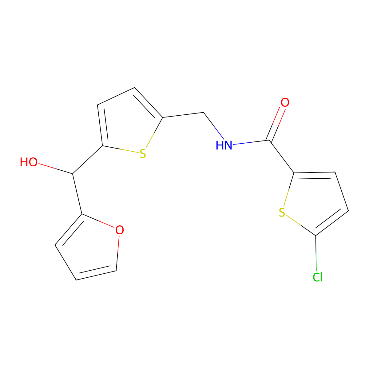 5-chloro-N-((5-(furan-2-yl(hydroxy)methyl)thiophen-2-yl)methyl)thiophene-2-carboxamide molecular structure, CAS 1787916-37-3