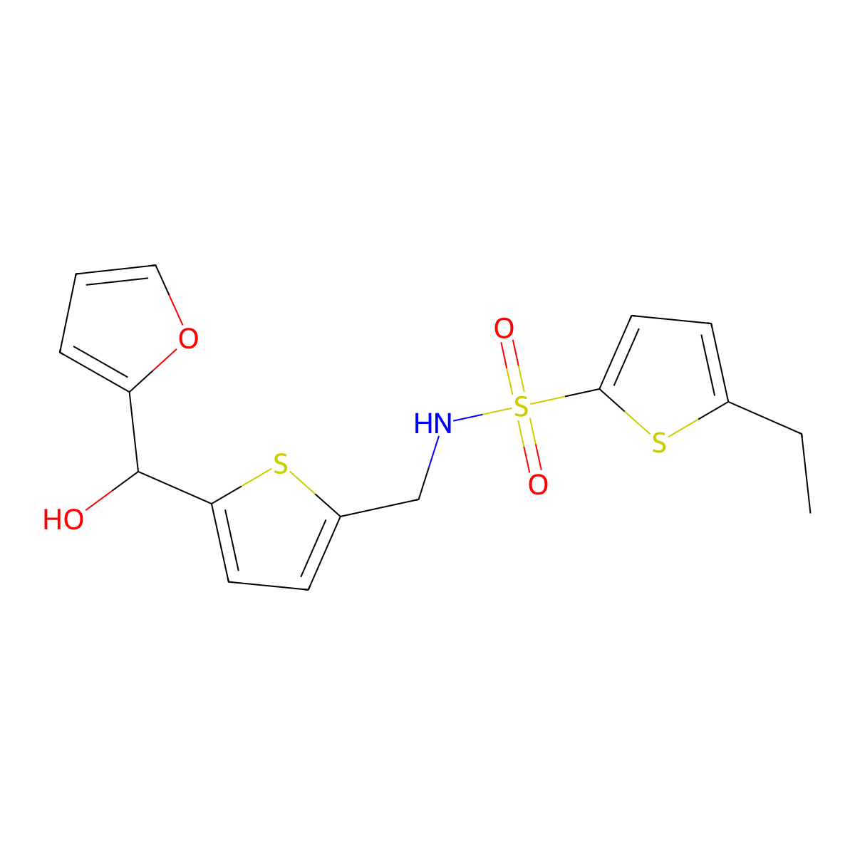 5-ethyl-N-((5-(furan-2-yl(hydroxy)methyl)thiophen-2-yl)methyl)thiophene-2-sulfonamide molecular structure, CAS 1787916-42-0