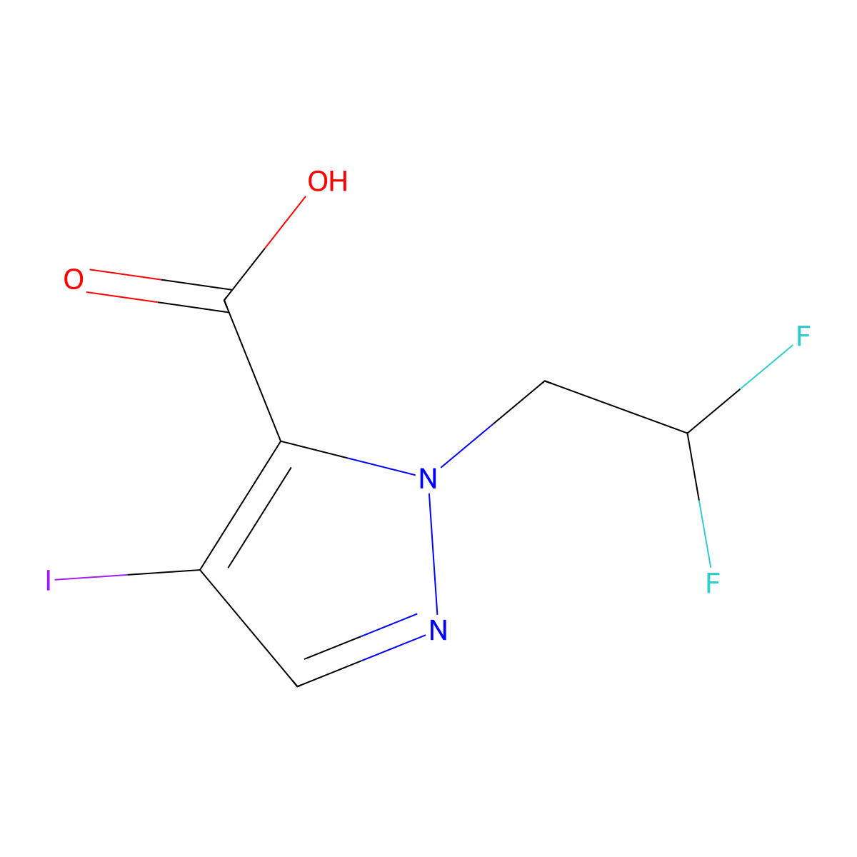 1-(2,2-difluoroethyl)-4-iodo-1H-pyrazole-5-carboxylic acid molecular structure, CAS 1787916-50-0