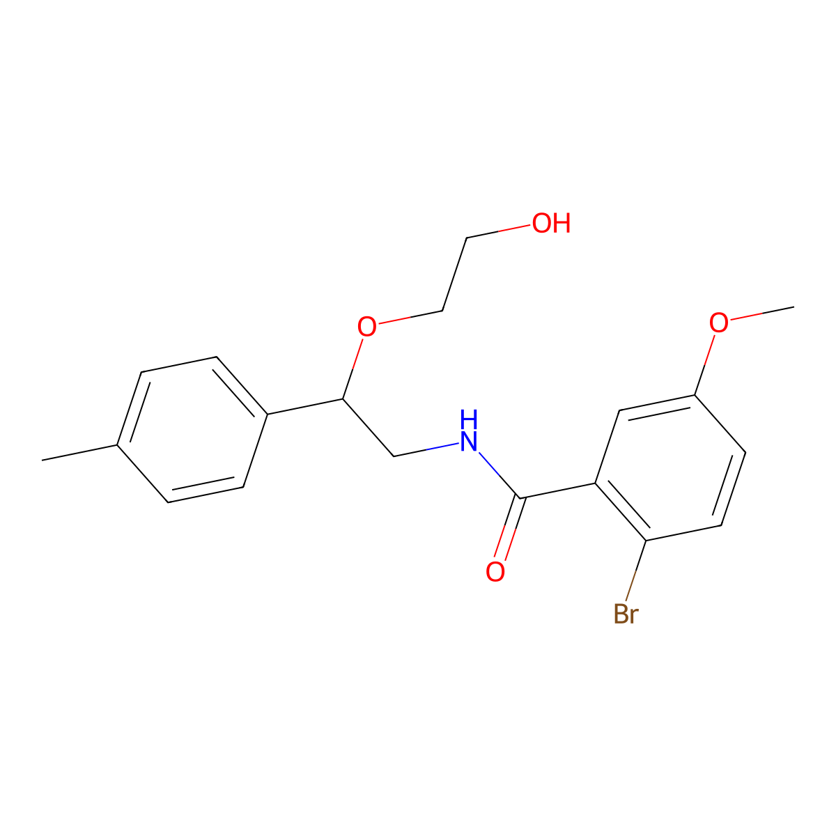 2-bromo-N-(2-(2-hydroxyethoxy)-2-(p-tolyl)ethyl)-5-methoxybenzamide molecular structure, CAS 1787916-65-7