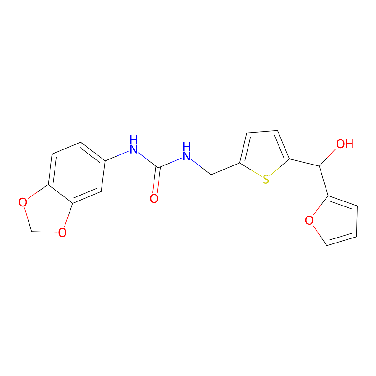 1-(Benzo[d][1,3]dioxol-5-yl)-3-((5-(furan-2-yl(hydroxy)methyl)thiophen-2-yl)methyl)urea molecular structure, CAS 1787916-82-8