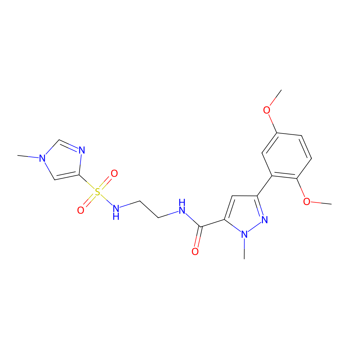 3-(2,5-dimethoxyphenyl)-1-methyl-N-[2-(1-methyl-1H-imidazole-4-sulfonamido)ethyl]-1H-pyrazole-5-carboxamide molecular structure, CAS 1787916-95-3
