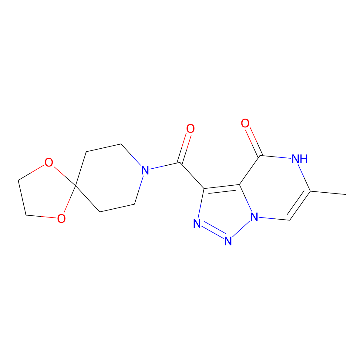 6-methyl-3-(1,4-dioxa-8-azaspiro[4.5]decane-8-carbonyl)-[1,2,3]triazolo[1,5-a]pyrazin-4(5H)-one molecular structure, CAS 1787917-00-3