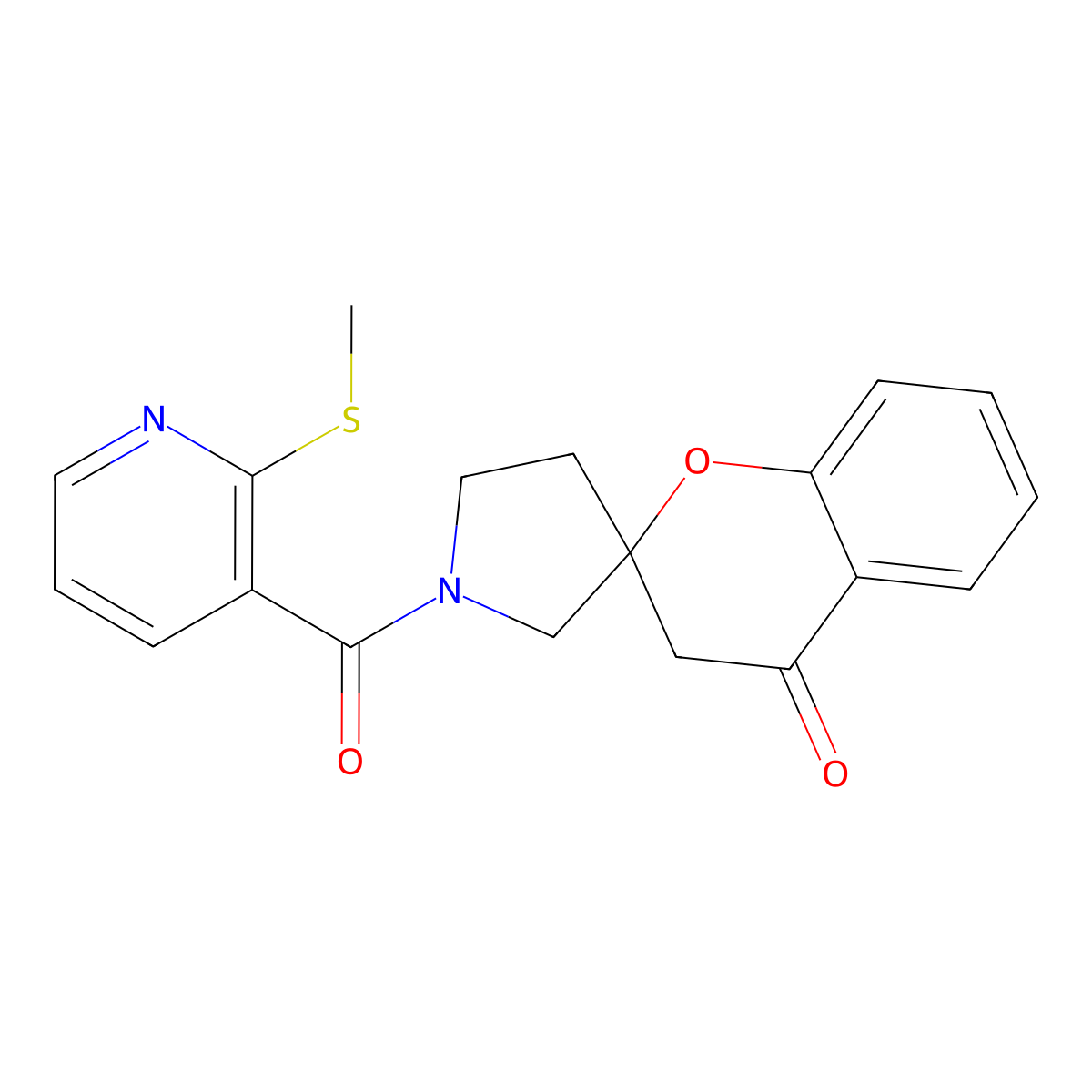 1'-[2-(Methylsulfanyl)pyridine-3-carbonyl]-3,4-dihydrospiro[1-benzopyran-2,3'-pyrrolidine]-4-one molecular structure, CAS 1787917-23-0