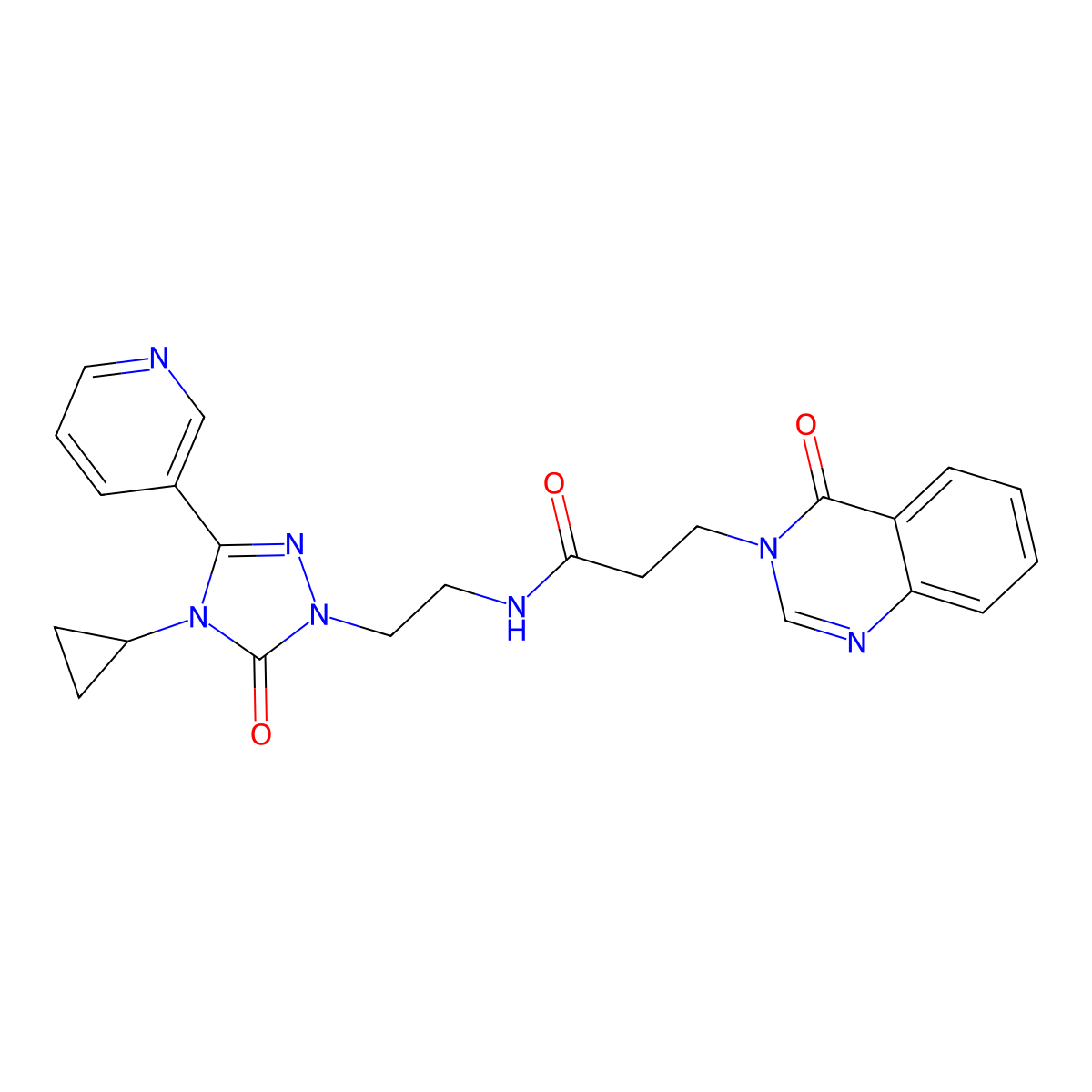 N-(2-(4-cyclopropyl-5-oxo-3-(pyridin-3-yl)-4,5-dihydro-1H-1,2,4-triazol-1-yl)ethyl)-3-(4-oxoquinazolin-3(4H)-yl)propanamide molecular structure, CAS 1787917-27-4