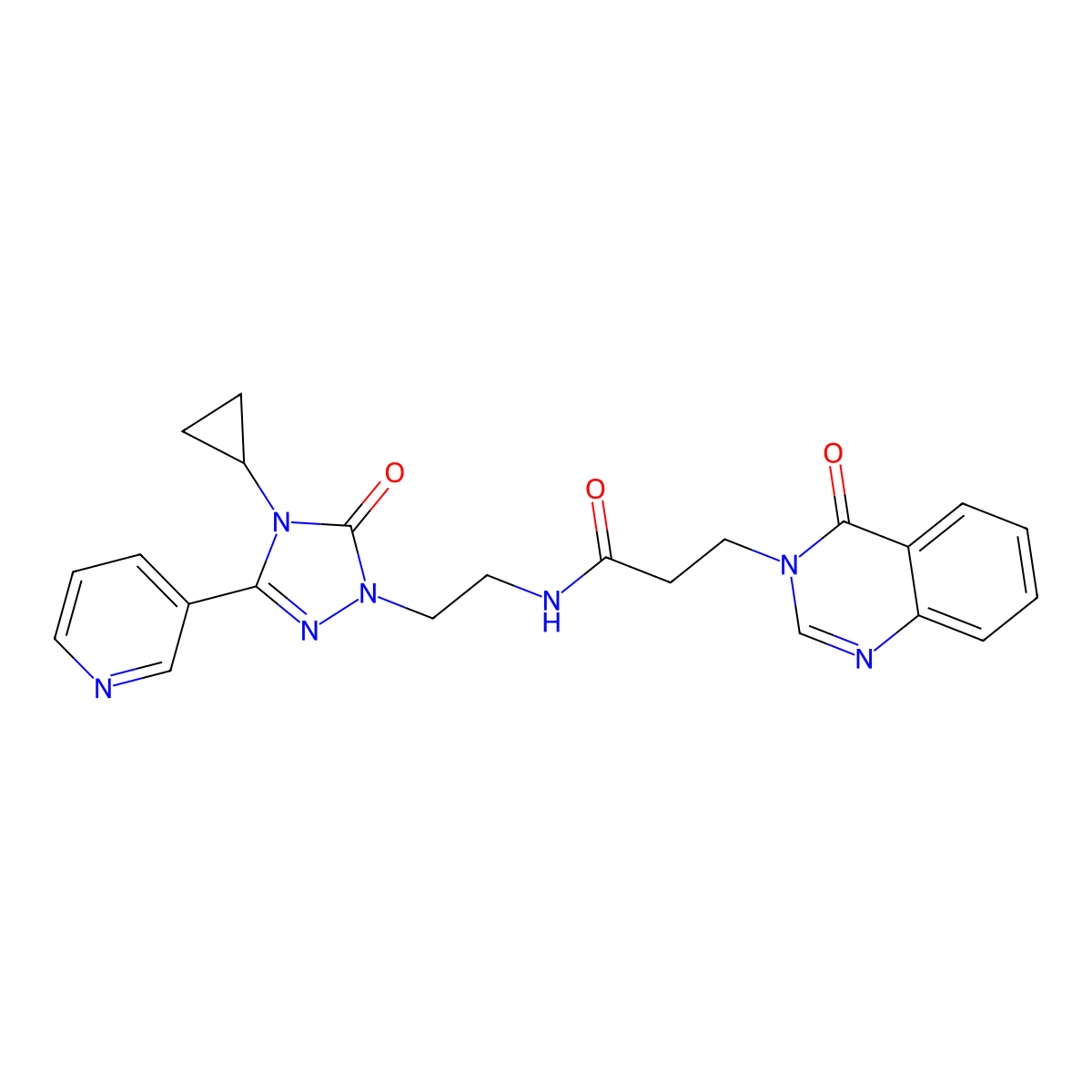 N-(2-(4-cyclopropyl-5-oxo-3-(pyridin-3-yl)-4,5-dihydro-1H-1,2,4-triazol-1-yl)ethyl)-3-(4-oxoquinazolin-3(4H)-yl)propanamide molecular structure, CAS 1787917-27-4