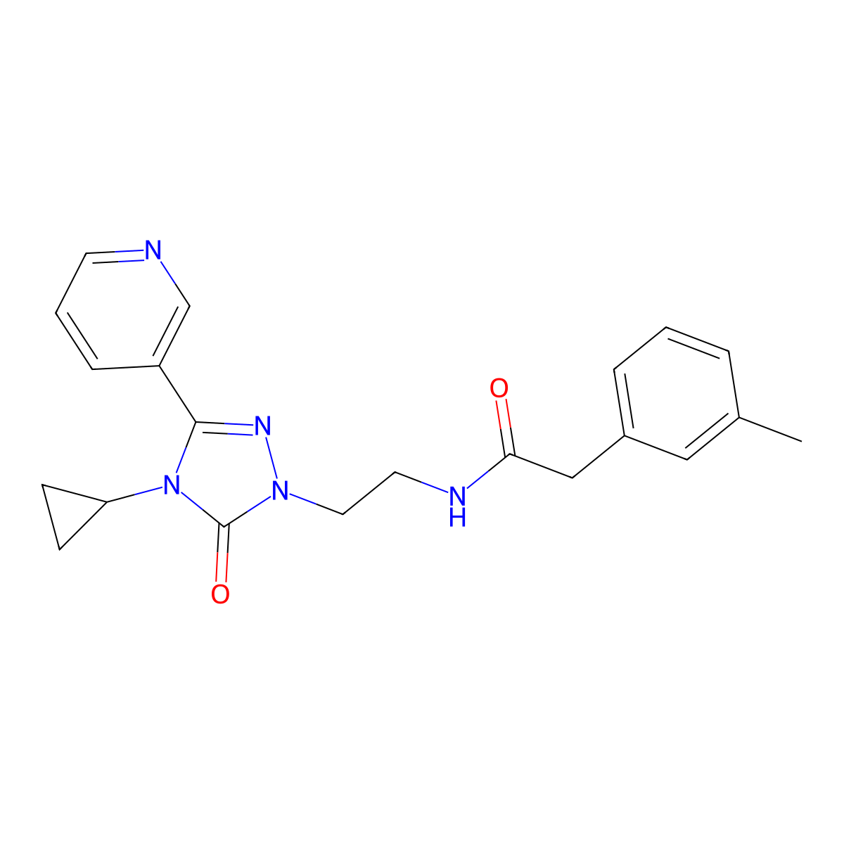 N-(2-(4-cyclopropyl-5-oxo-3-(pyridin-3-yl)-4,5-dihydro-1H-1,2,4-triazol-1-yl)ethyl)-2-(m-tolyl)acetamide molecular structure, CAS 1787917-37-6