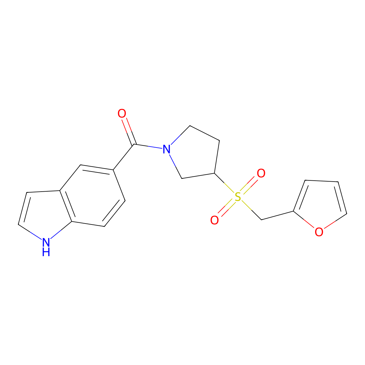 (3-((furan-2-ylmethyl)sulfonyl)pyrrolidin-1-yl)(1H-indol-5-yl)methanone molecular structure, CAS 1787917-38-7