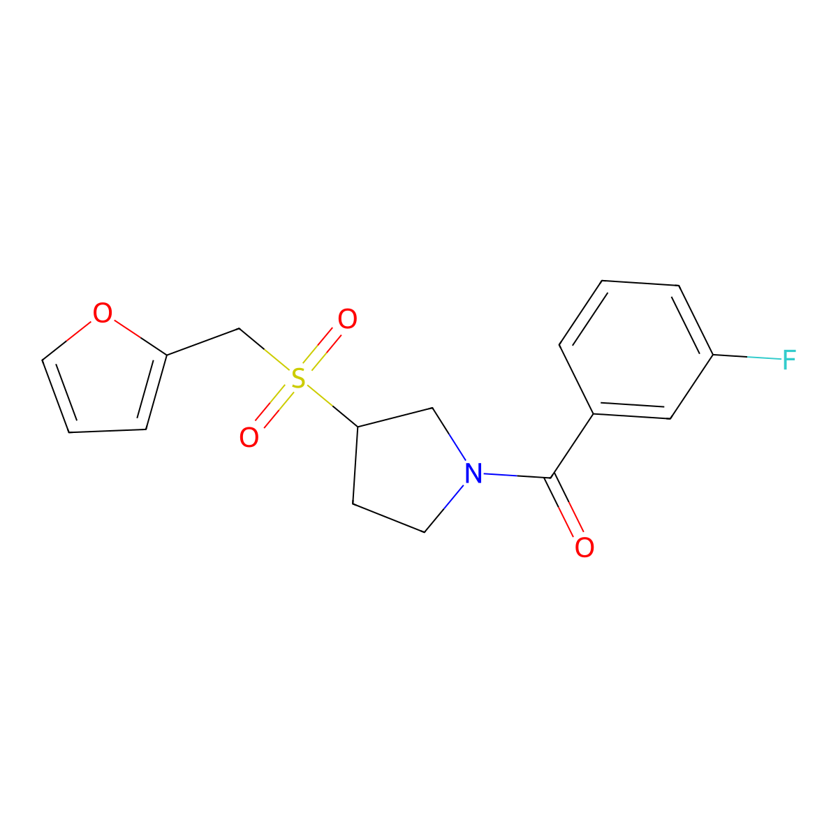 (3-Fluorophenyl)(3-((furan-2-ylmethyl)sulfonyl)pyrrolidin-1-yl)methanone molecular structure, CAS 1787917-41-2