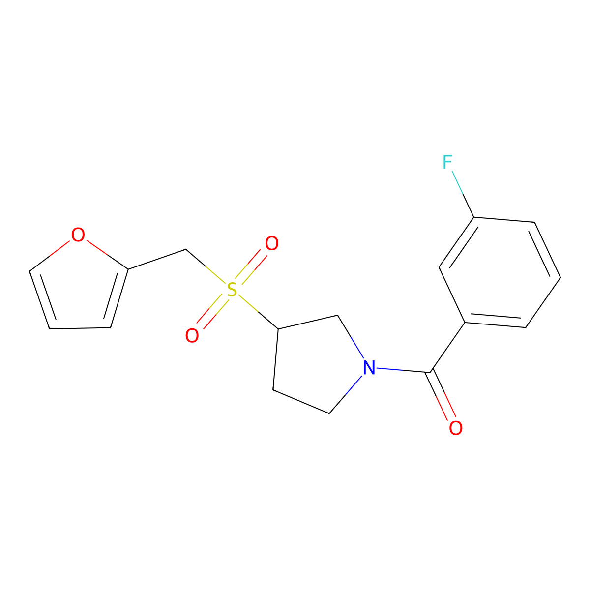(3-Fluorophenyl)(3-((furan-2-ylmethyl)sulfonyl)pyrrolidin-1-yl)methanone molecular structure, CAS 1787917-41-2