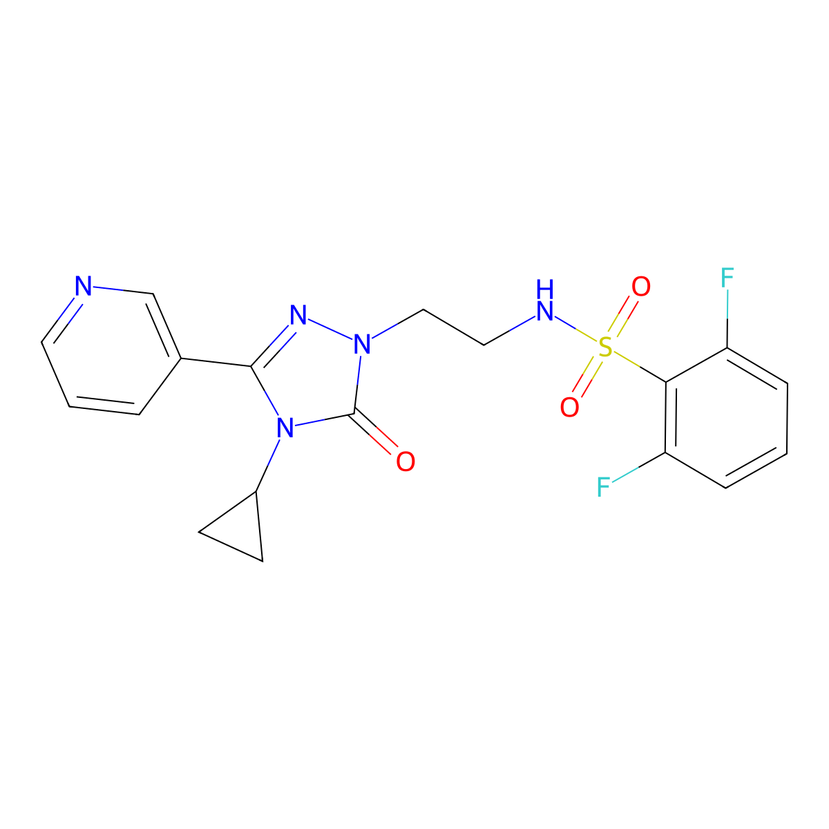 N-(2-(4-cyclopropyl-5-oxo-3-(pyridin-3-yl)-4,5-dihydro-1H-1,2,4-triazol-1-yl)ethyl)-2,6-difluorobenzenesulfonamide molecular structure, CAS 1787917-56-9