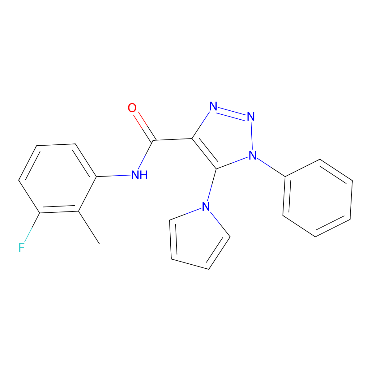 N-(3-fluoro-2-methylphenyl)-1-phenyl-5-(1H-pyrrol-1-yl)-1H-1,2,3-triazole-4-carboxamide molecular structure, CAS 1787917-90-1
