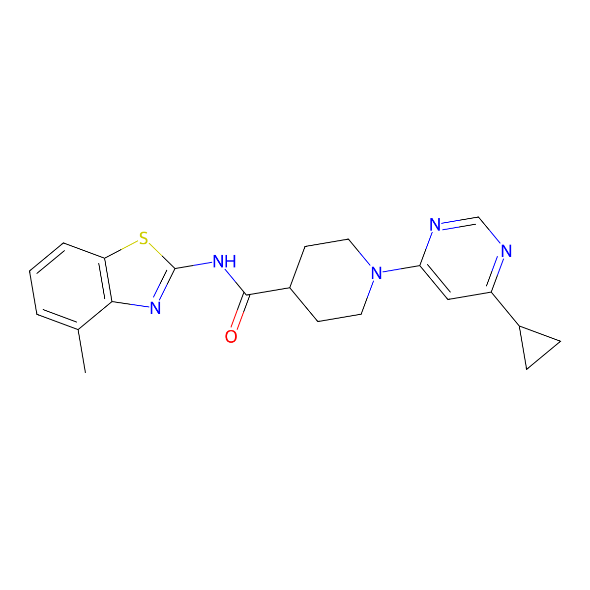 1-(6-cyclopropylpyrimidin-4-yl)-N-(4-methylbenzo[d]thiazol-2-yl)piperidine-4-carboxamide molecular structure, CAS 1787918-19-7
