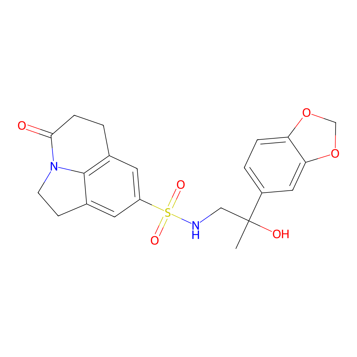 N-[2-(2H-1,3-benzodioxol-5-yl)-2-hydroxypropyl]-11-oxo-1-azatricyclo[6.3.1.0^{4,12}]dodeca-4(12),5,7-triene-6-sulfonamide molecular structure, CAS 1787918-60-8