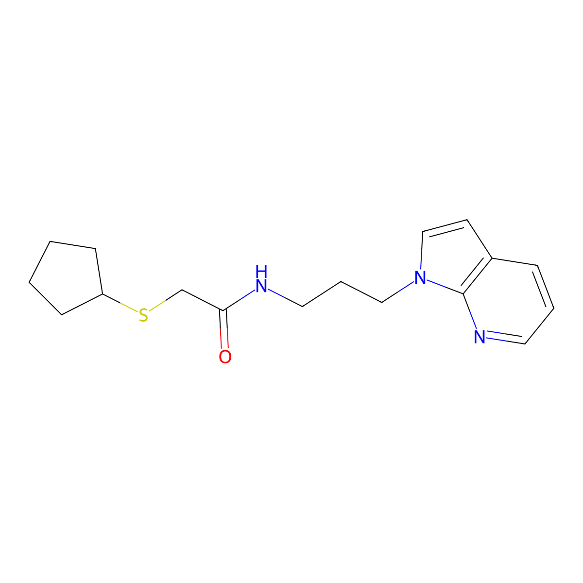 N-(3-(1H-pyrrolo[2,3-b]pyridin-1-yl)propyl)-2-(cyclopentylthio)acetamide molecular structure, CAS 1787918-64-2