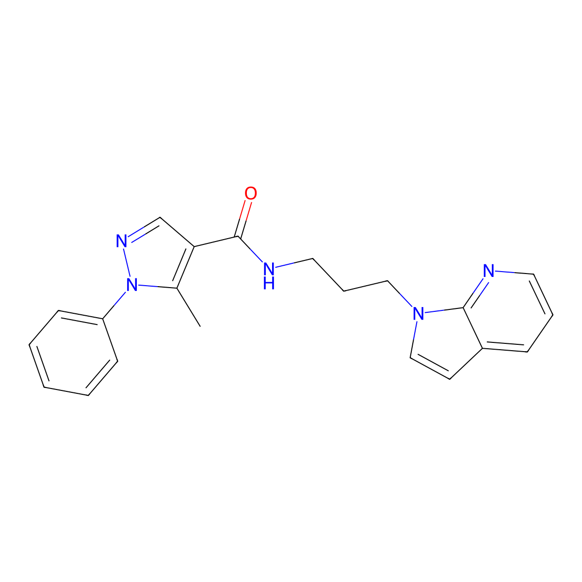 N-(3-(1H-pyrrolo[2,3-b]pyridin-1-yl)propyl)-5-methyl-1-phenyl-1H-pyrazole-4-carboxamide molecular structure, CAS 1787918-72-2