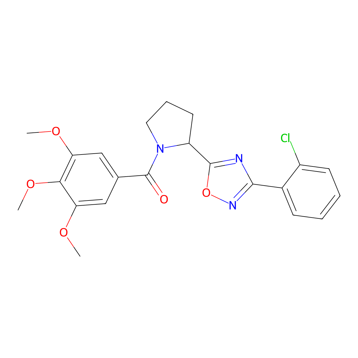 3-(2-Chlorophenyl)-5-[1-(3,4,5-trimethoxybenzoyl)pyrrolidin-2-yl]-1,2,4-oxadiazole molecular structure, CAS 1787961-00-5