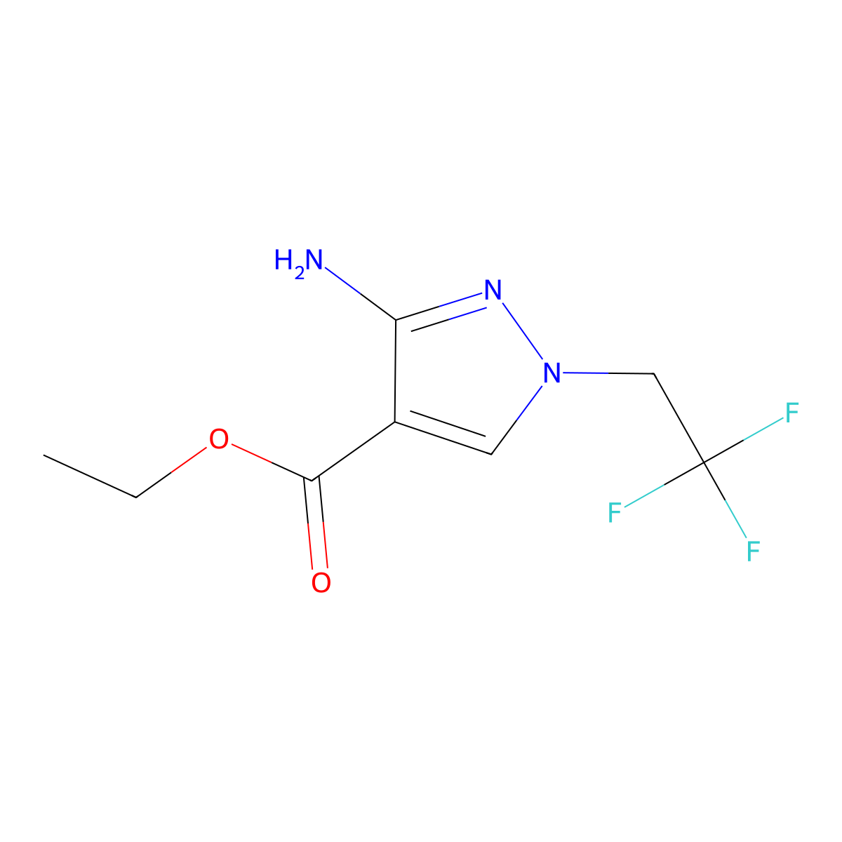 Ethyl 3-amino-1-(2,2,2-trifluoroethyl)-1H-pyrazole-4-carboxylate molecular structure, CAS 1787974-00-8