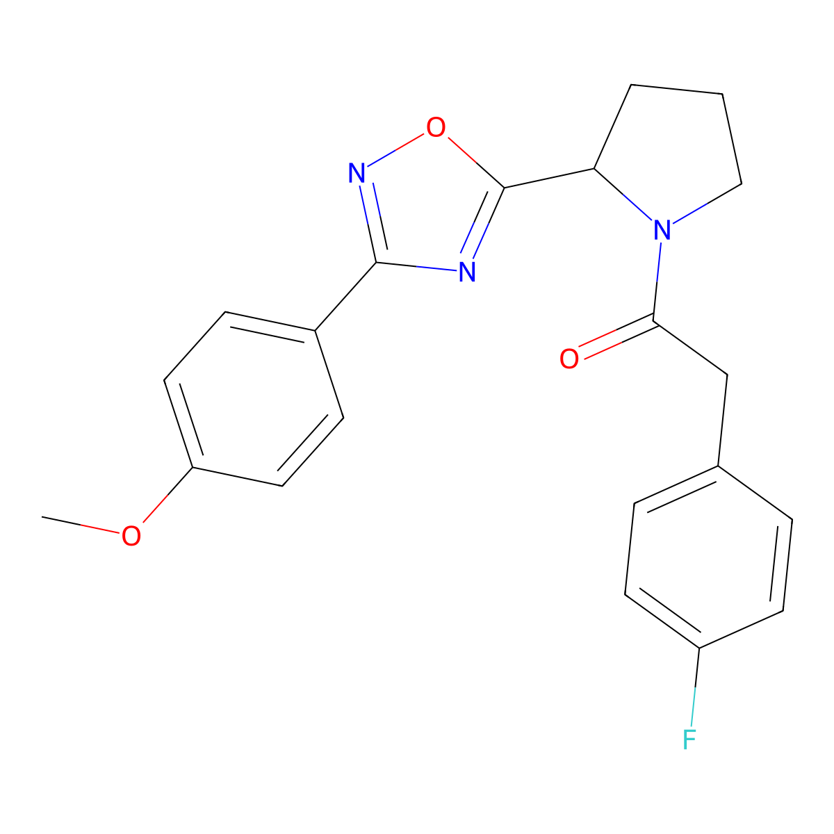 5-{1-[(4-Fluorophenyl)acetyl]pyrrolidin-2-yl}-3-(4-methoxyphenyl)-1,2,4-oxadiazole molecular structure, CAS 1787977-23-4