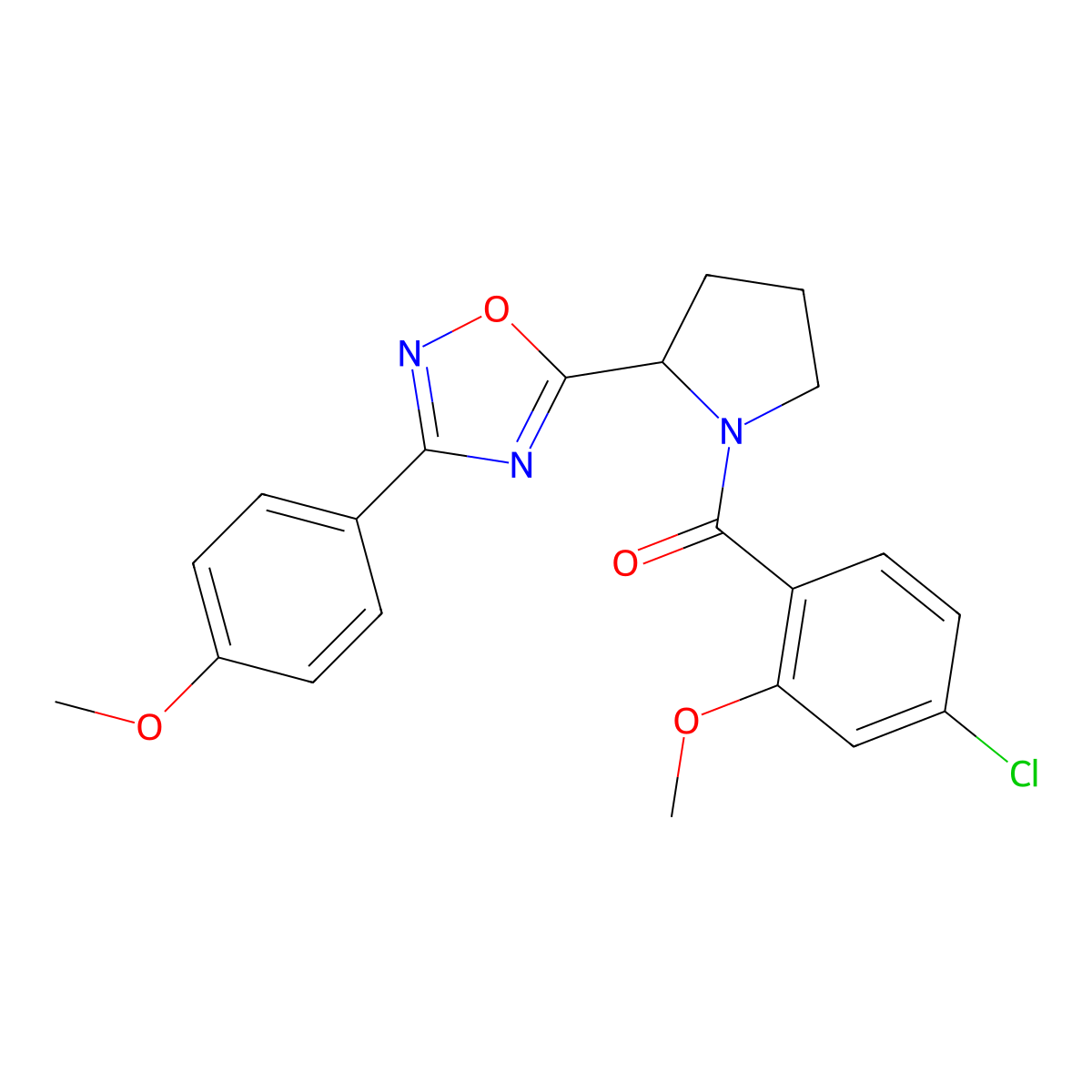 5-[1-(4-Chloro-2-methoxybenzoyl)pyrrolidin-2-yl]-3-(4-methoxyphenyl)-1,2,4-oxadiazole molecular structure, CAS 1787977-33-6