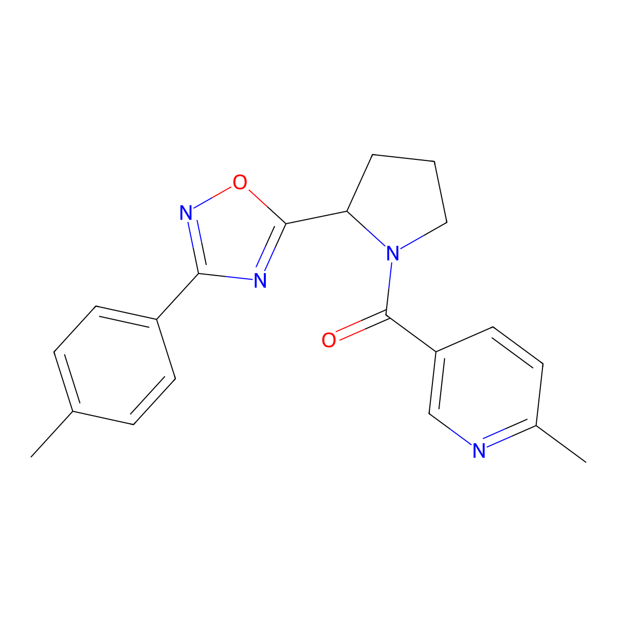 2-Methyl-5-({2-[3-(4-methylphenyl)-1,2,4-oxadiazol-5-yl]pyrrolidin-1-yl}carbonyl)pyridine molecular structure, CAS 1787984-33-1