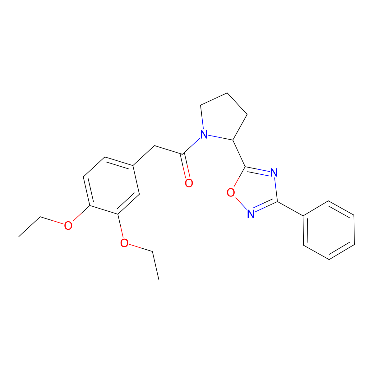 5-{1-[(3,4-Diethoxyphenyl)acetyl]pyrrolidin-2-yl}-3-phenyl-1,2,4-oxadiazole molecular structure, CAS 1787984-64-8