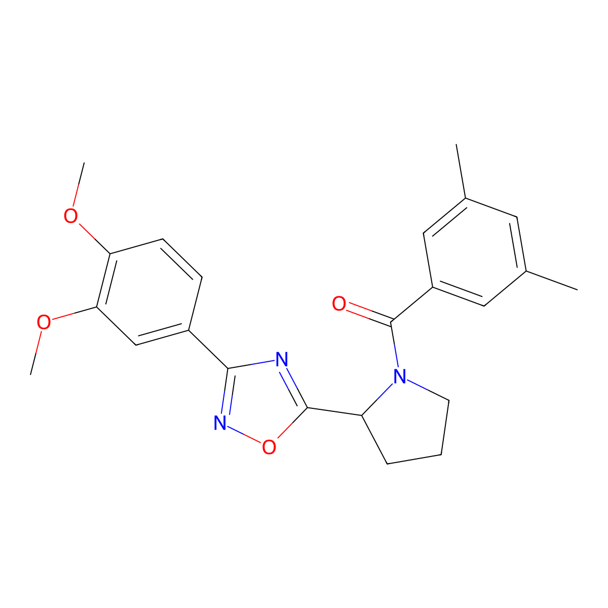 3-(3,4-Dimethoxyphenyl)-5-[1-(3,5-dimethylbenzoyl)pyrrolidin-2-yl]-1,2,4-oxadiazole molecular structure, CAS 1787984-76-2