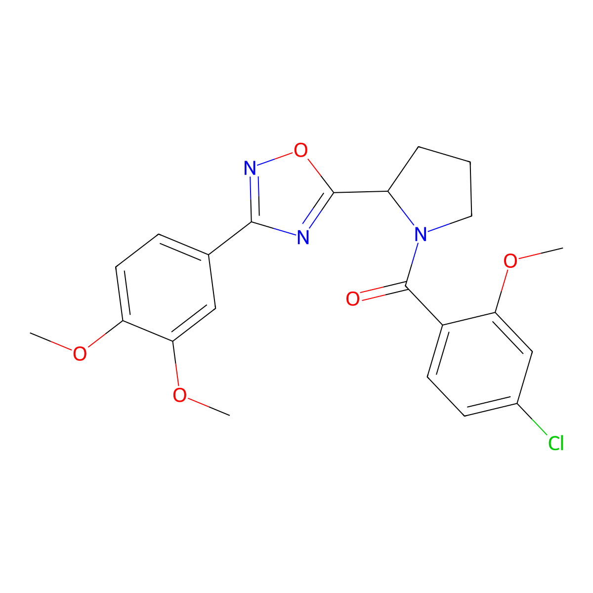 5-[1-(4-Chloro-2-methoxybenzoyl)pyrrolidin-2-yl]-3-(3,4-dimethoxyphenyl)-1,2,4-oxadiazole molecular structure, CAS 1787985-04-9