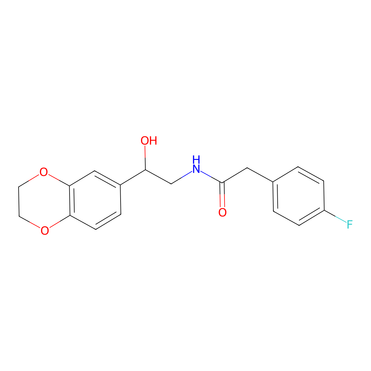 N-(2-(2,3-dihydrobenzo[b][1,4]dioxin-6-yl)-2-hydroxyethyl)-2-(4-fluorophenyl)acetamide molecular structure, CAS 1787988-98-0