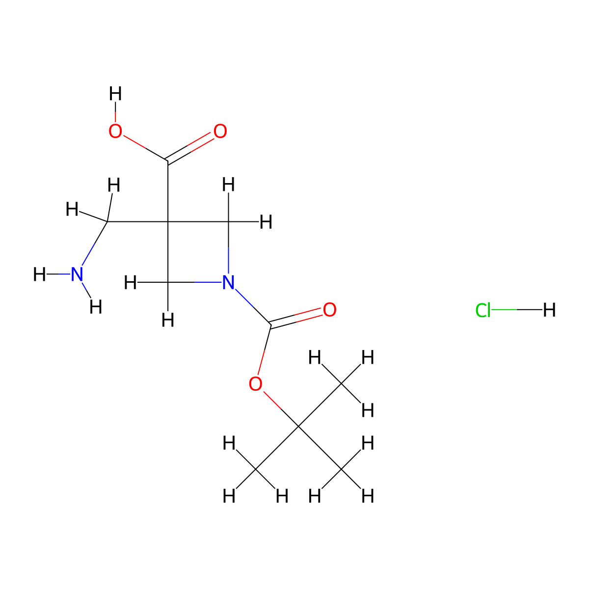 3-(Aminomethyl)-1-(tert-butoxycarbonyl)azetidine-3-carboxylic acid hydrochloride molecular structure, CAS 1788041-46-2