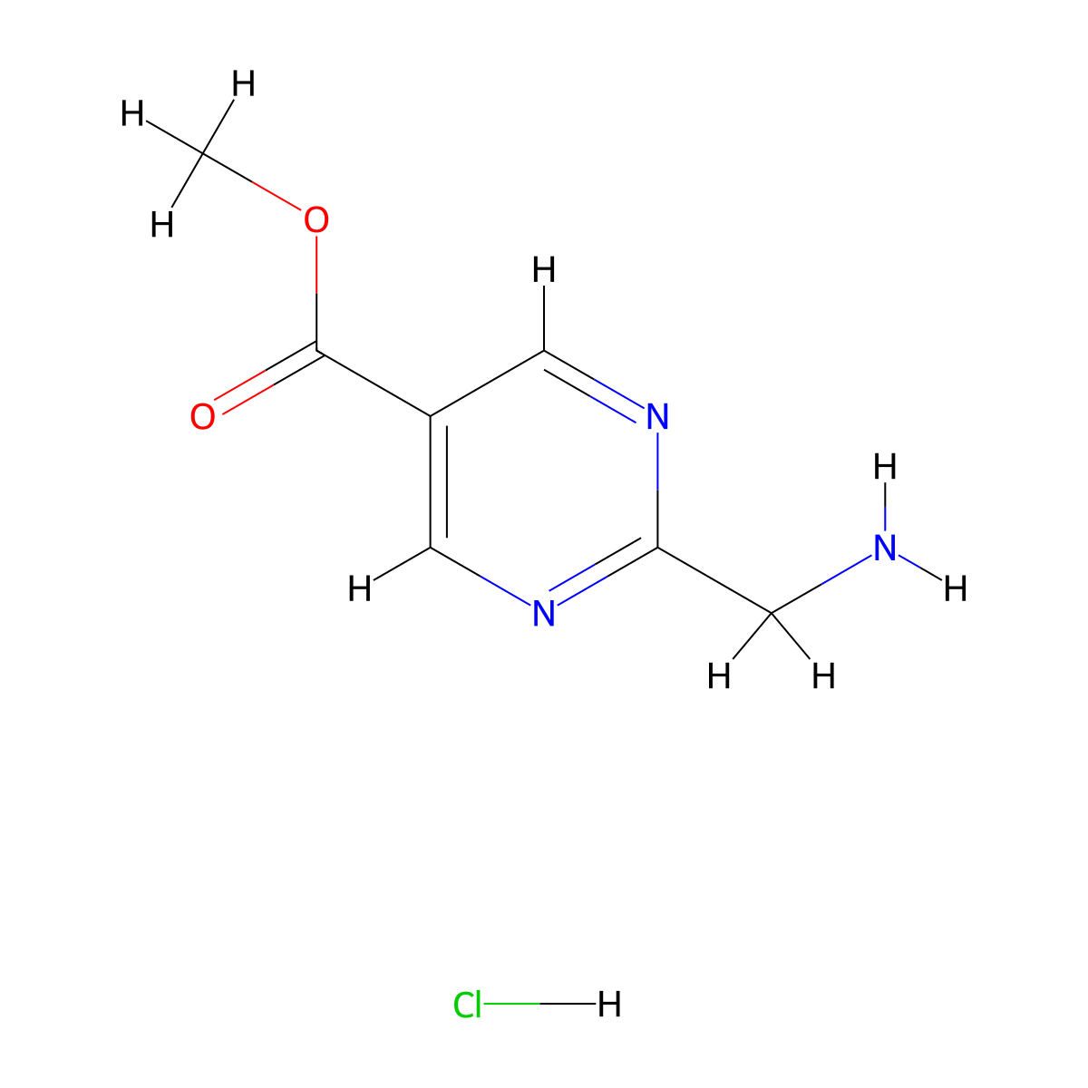 Methyl 2-(aminomethyl)pyrimidine-5-carboxylate hydrochloride molecular structure, CAS 1788041-60-0