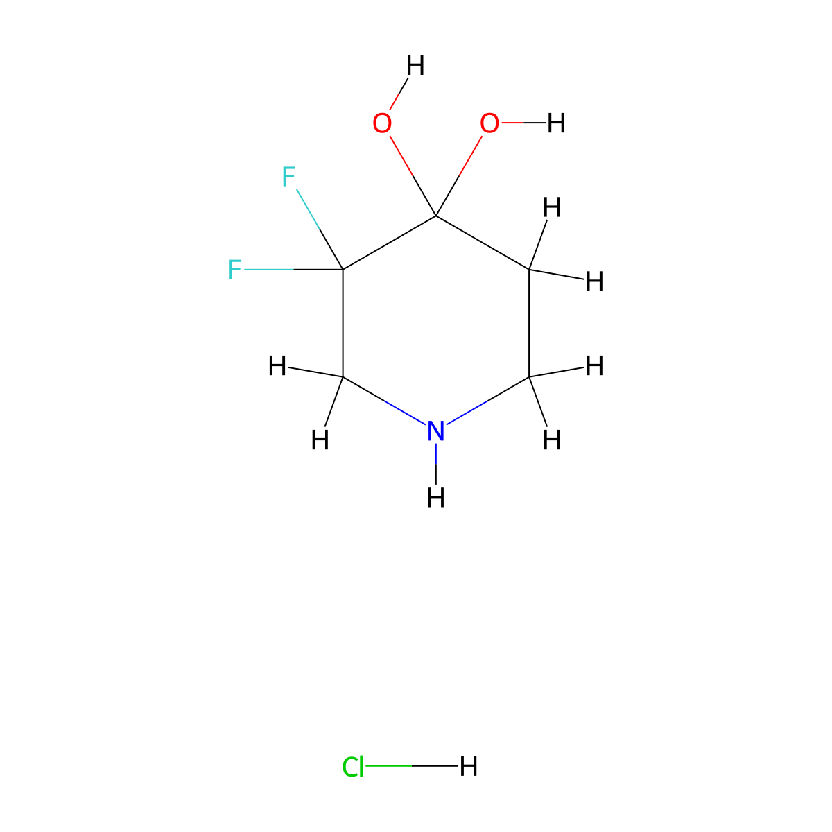3,3-Difluoropiperidine-4,4-diol hydrochloride molecular structure, CAS 1788044-01-8