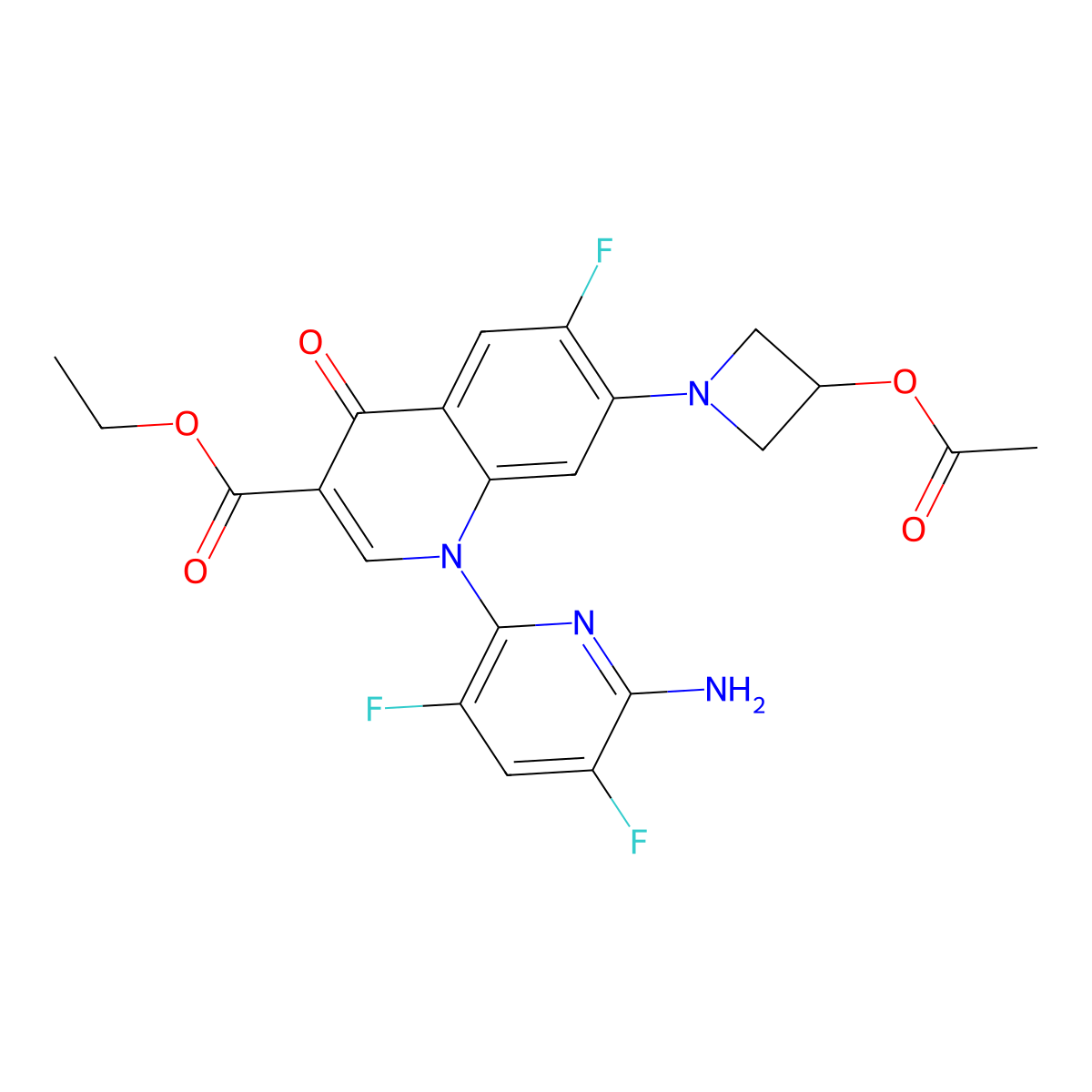 Ethyl 7-(3-acetoxyazetidin-1-yl)-1-(6-amino-3,5-difluoropyridin-2-yl)-6-fluoro-4-oxo-1,4-dihydroquinoline-3-carboxylate molecular structure, CAS 1788054-85-2